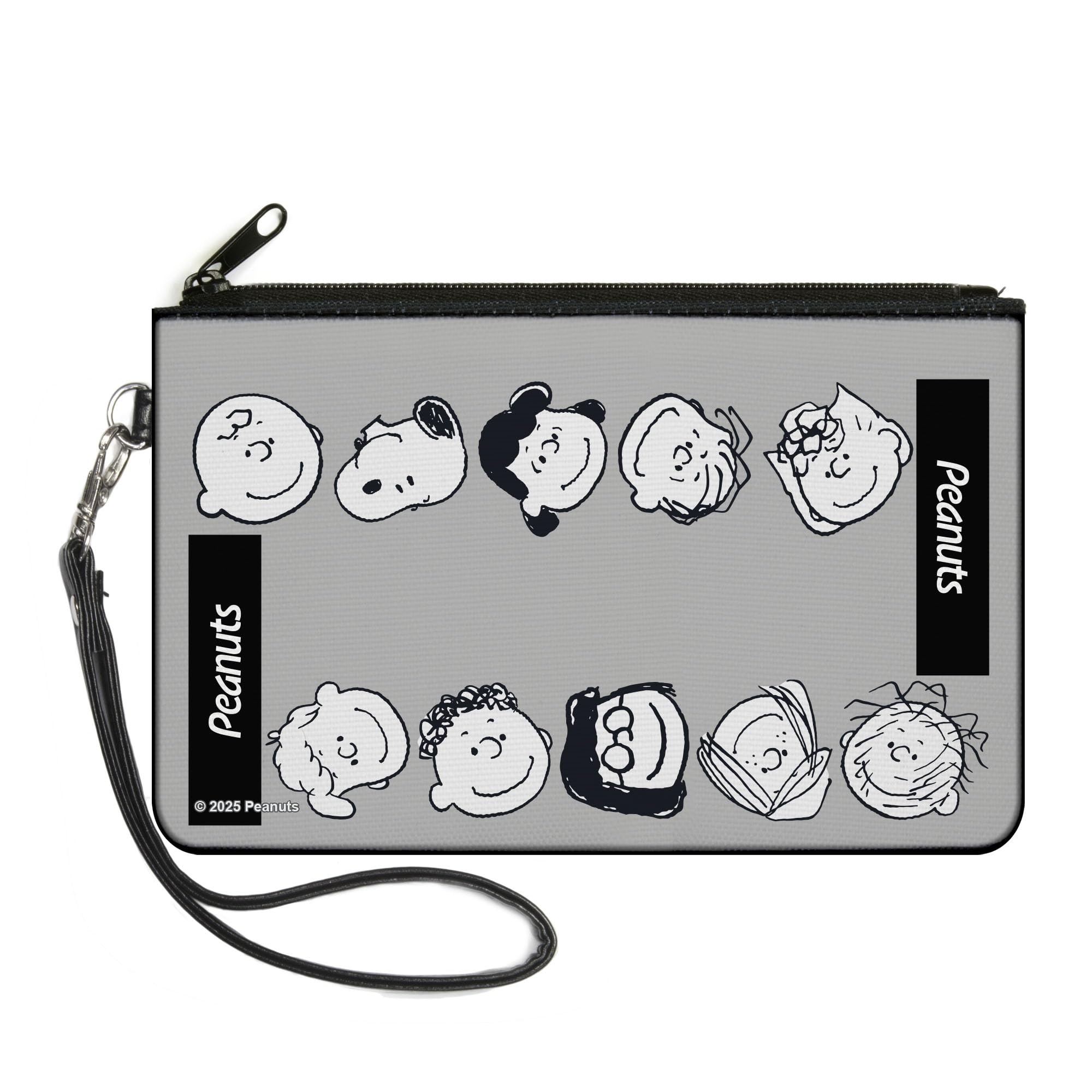 Peanuts Wallet, Zip Clutch, Peanuts Gang Ten Character Faces Gray Black White, Canvas-image-44