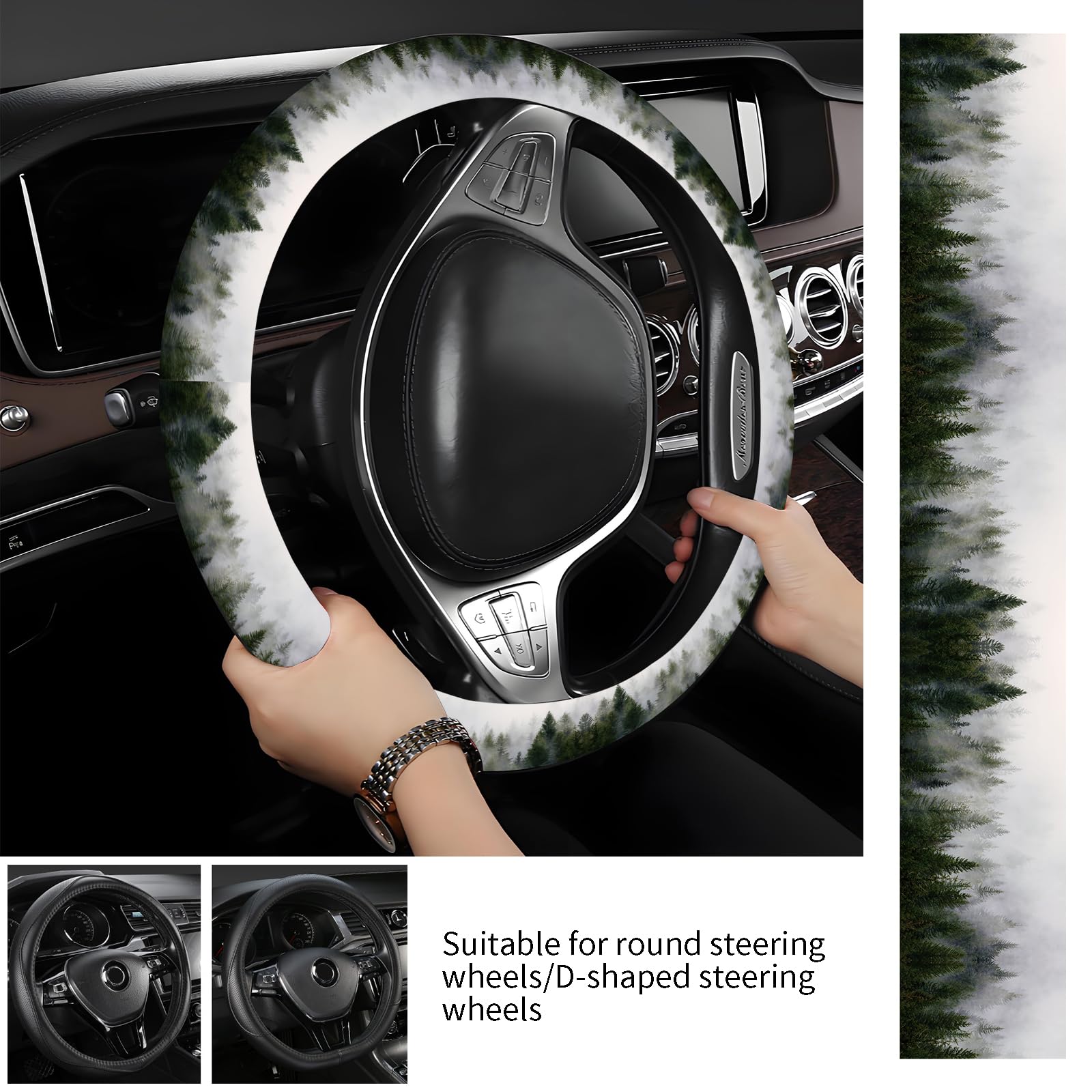 AOPEFNX Steering Wheel Covers for Car, Truck, and SUV, Cute Non-Slip Breathable Elastic Steering Wheel, Car Accessories, Universal 15 Inch Leather Cover for Men Women Green Forest