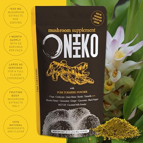 Miniatura 6 de Latte de cúrcuma de hongos con curcumina, jengibre, manuka y coco para la salud intestinal, vitalidad y antiinflamación, 1500 mg de extracto por