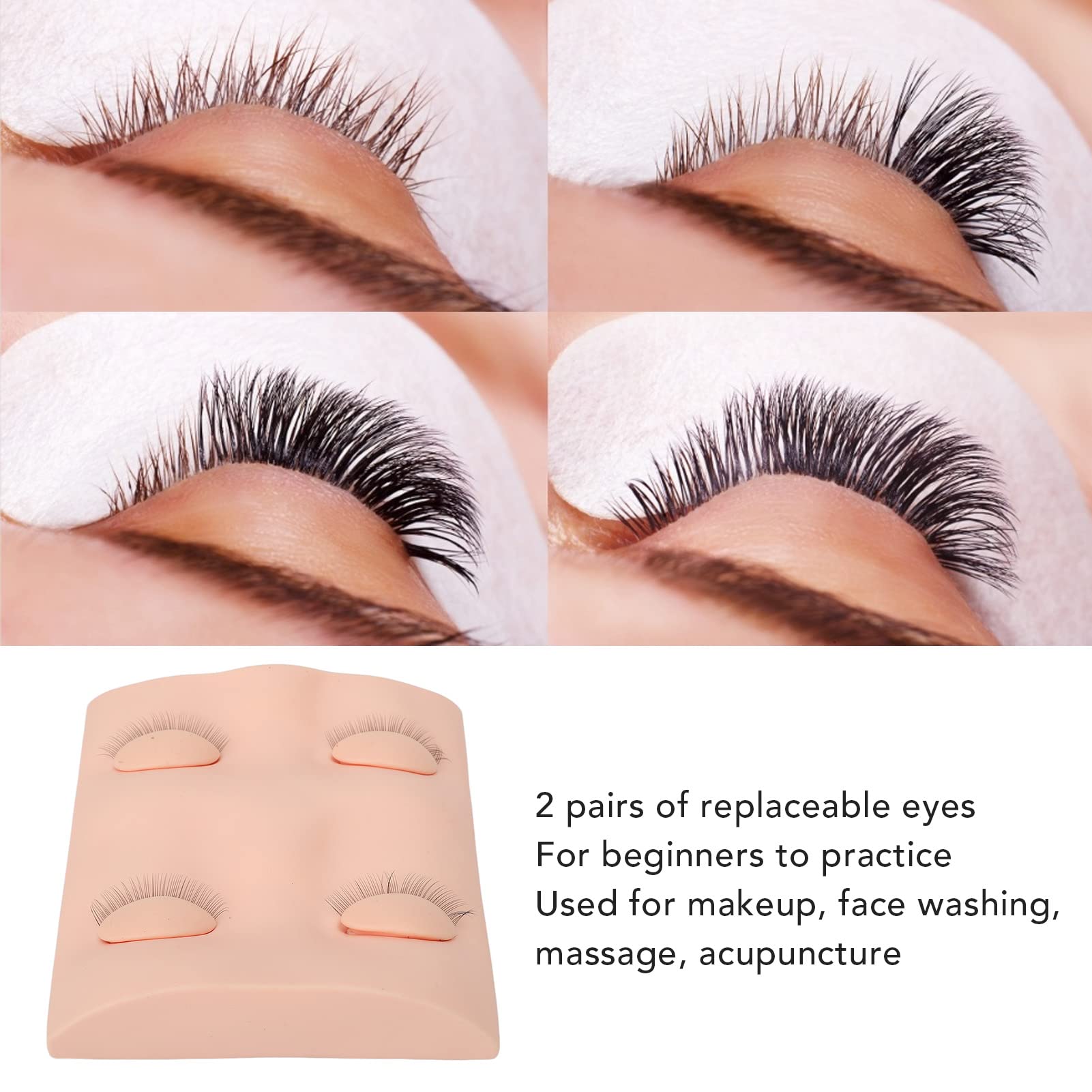 False Eyelashes Extension Practice Mannequin Head with Removable Eyelids for Makeup Training Reusable Material Grafting Eyelash Suitable for Beginners DIY(Pink) - Image 2