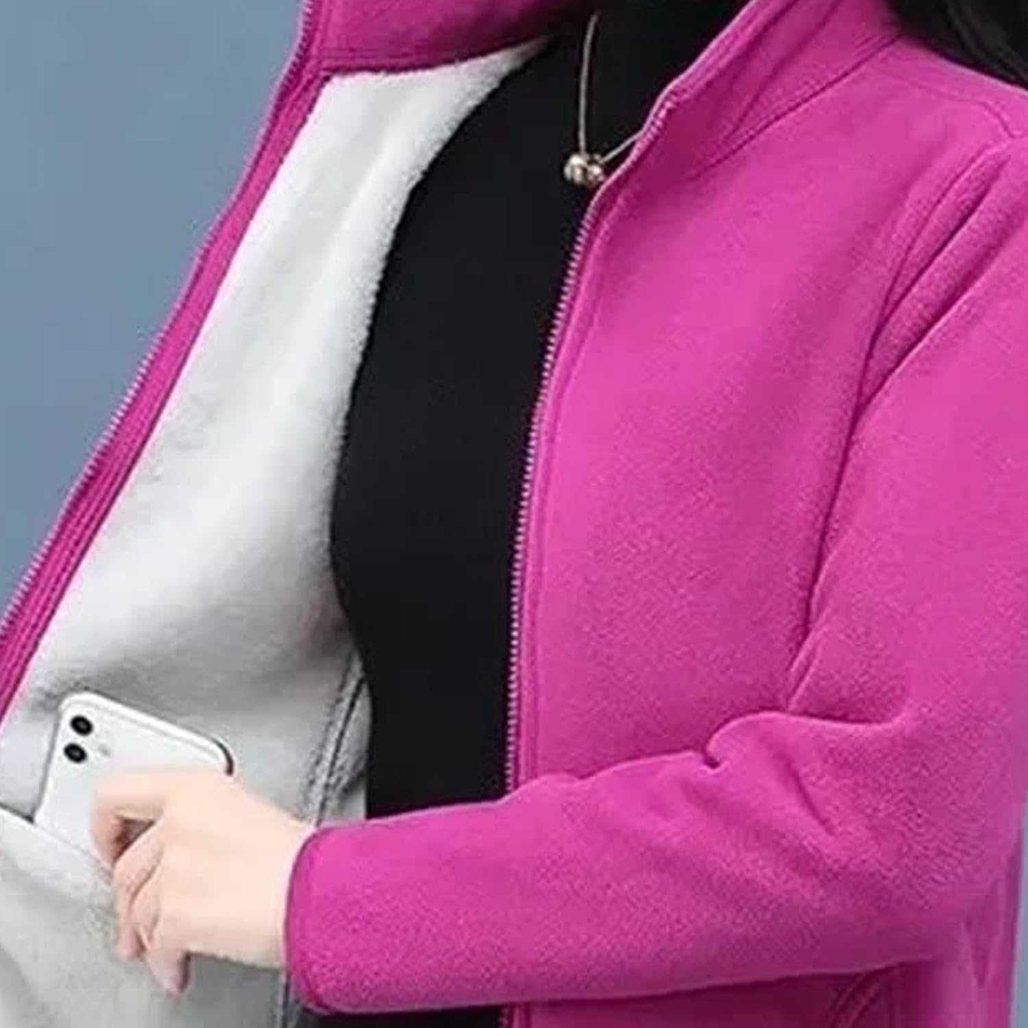 Women's Polar Fleece Jacket Sport Shirt Style with Stand Collar and Velvet Touch