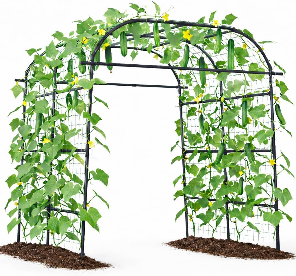 Giantex Metal Garden Arch Trellis for Climbing Plants Outdoor, 7.5FT Tall Adjustable Cucumber Trellis Tunnel for Raised Garden Bed, Extra Wide Garden Trellis Arch Support Vegetables Vine