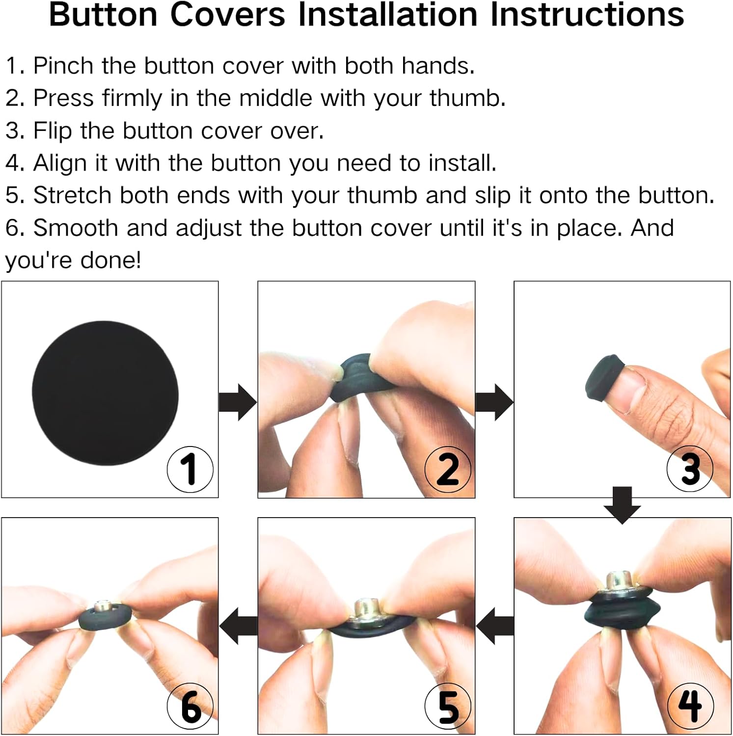 PEARLY JUN Button Covers for Women Men, Black Large 6Pcs Silicone Prevent Shirt Holes for Jeans Buttons - Image 7