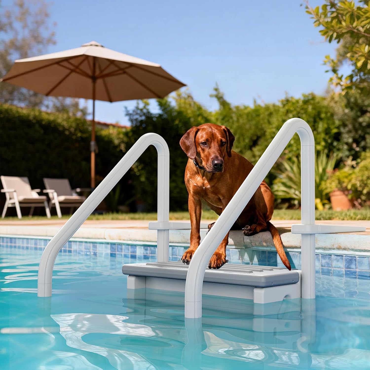 VINGLI Pool Ladder Above Ground – Heavy-Duty 4-Step Entry System with Wide Steps & Handrails, 34.4" x 31.9" x 67.3", 400lb Capacity, White&Grey