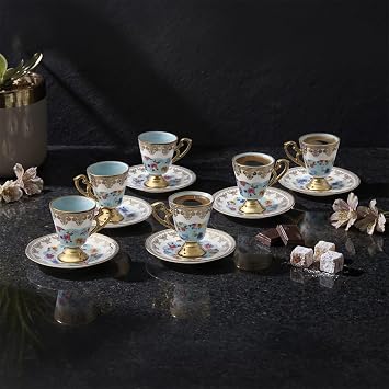Aryıldız Constella 12 Parça 6 Kişilik Kahve Fincan Takımı Mavi 90 ml