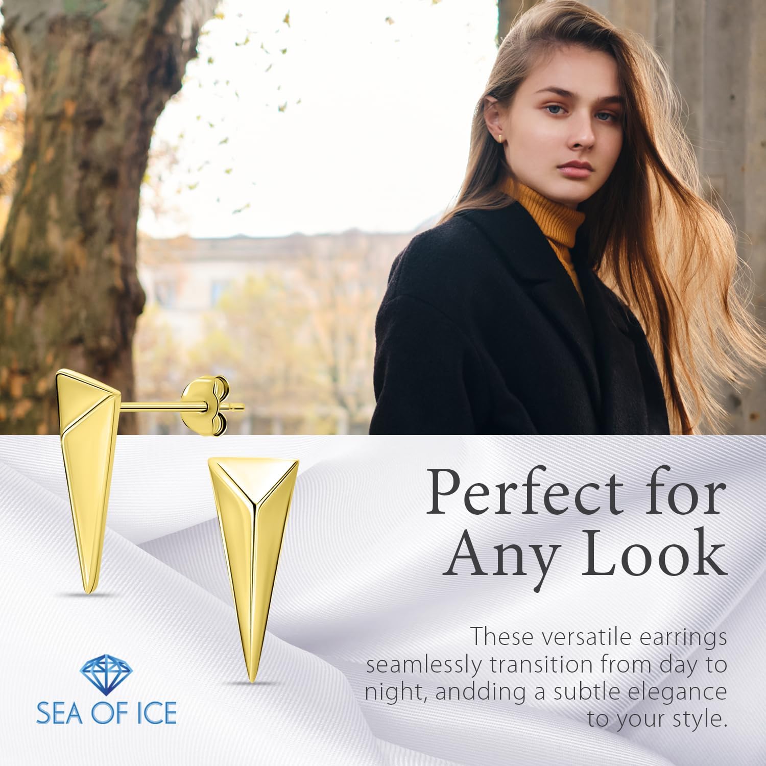 Sea of Ice Sterling Silver Polish Finished Water Drop Dangle, Mini Bar, Triangle, Infinity Minimalist Stud Earrings for Women - Elegant Sterling Silver Earrings for Women – Nickel-Free