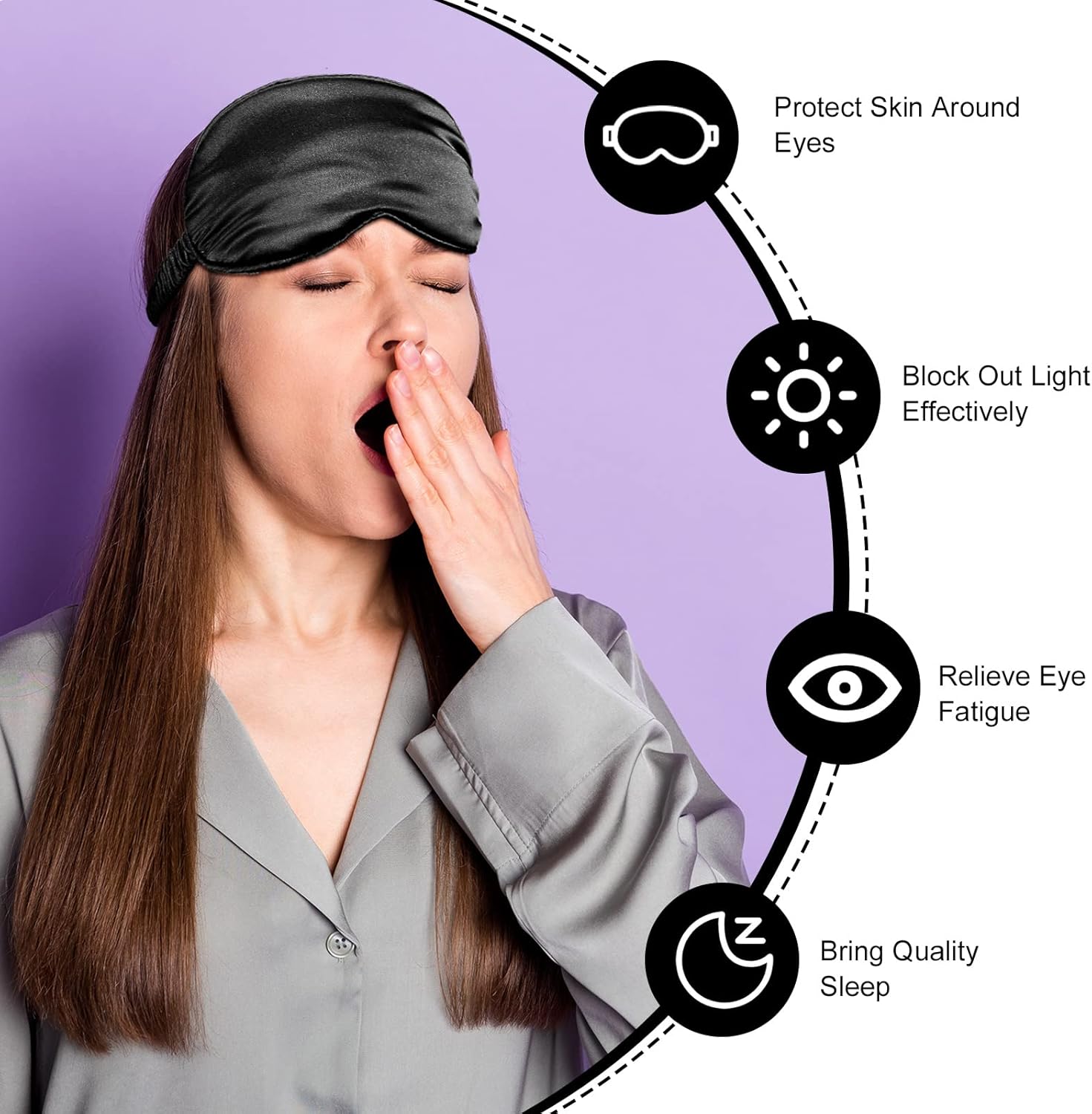 20 Pieces Silk Sleep Eye Mask with Elastic Strap Soft Sleeping Mask Eye Cover Satin Blindfold for Women Men Kids Sleeping Travel Eye Shades Including 2 Pieces of Black Bags(Black)