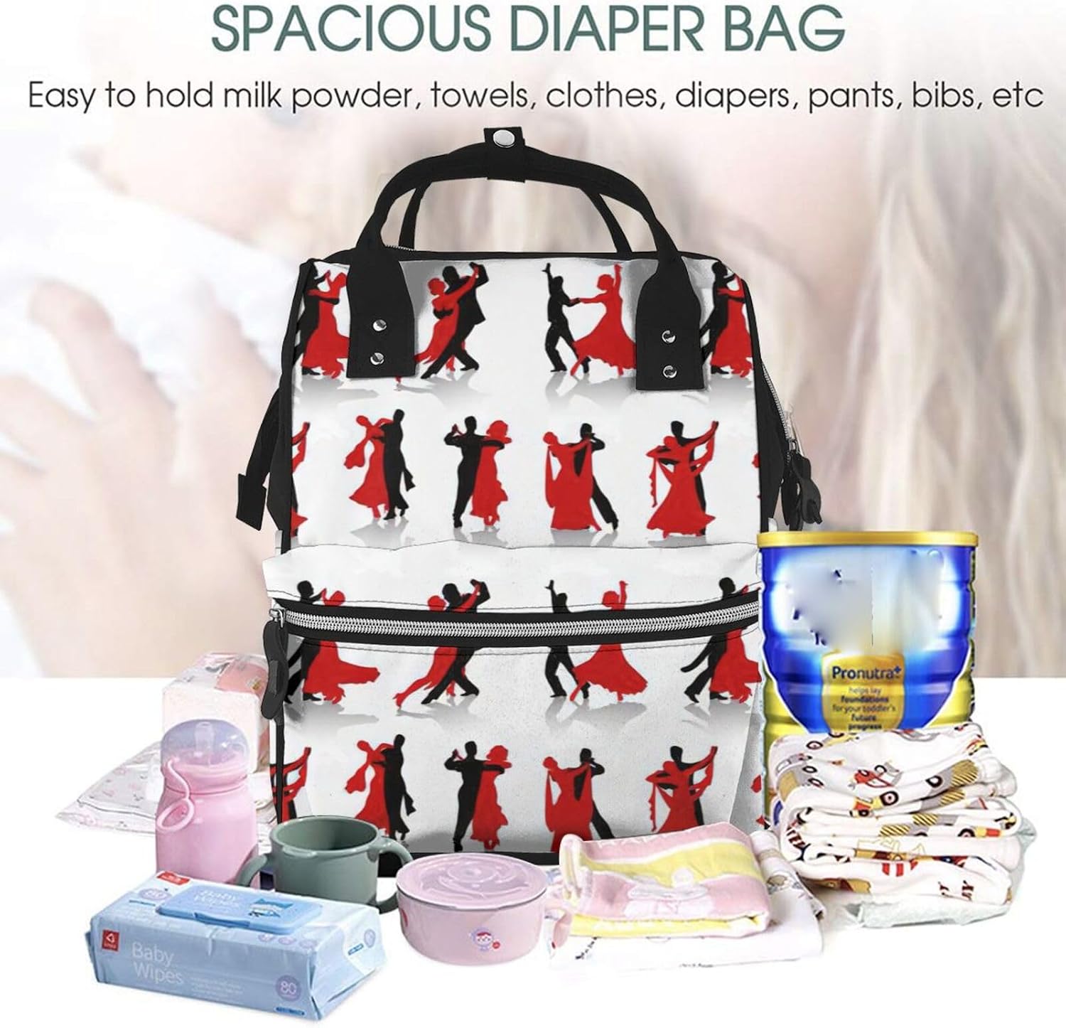 Elegant Ballroom Dance Print Mummy backpack Large, Waterproof,Adjustable Straps for Outdoor Activities