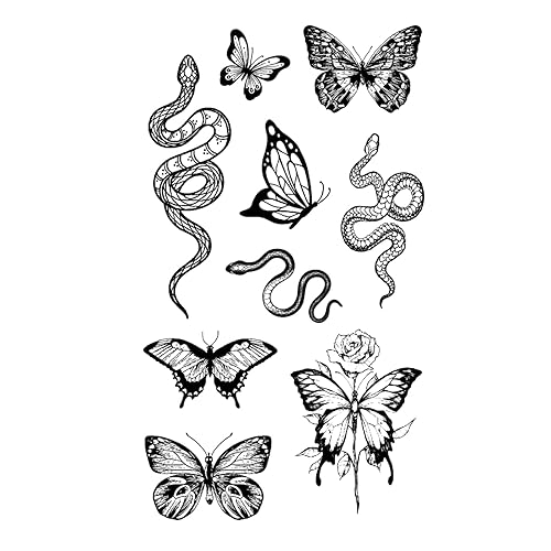 MapofBeauty 2 unids negro mariposa serpiente imprime temporal impermeable tatuaje etiqueta engomada