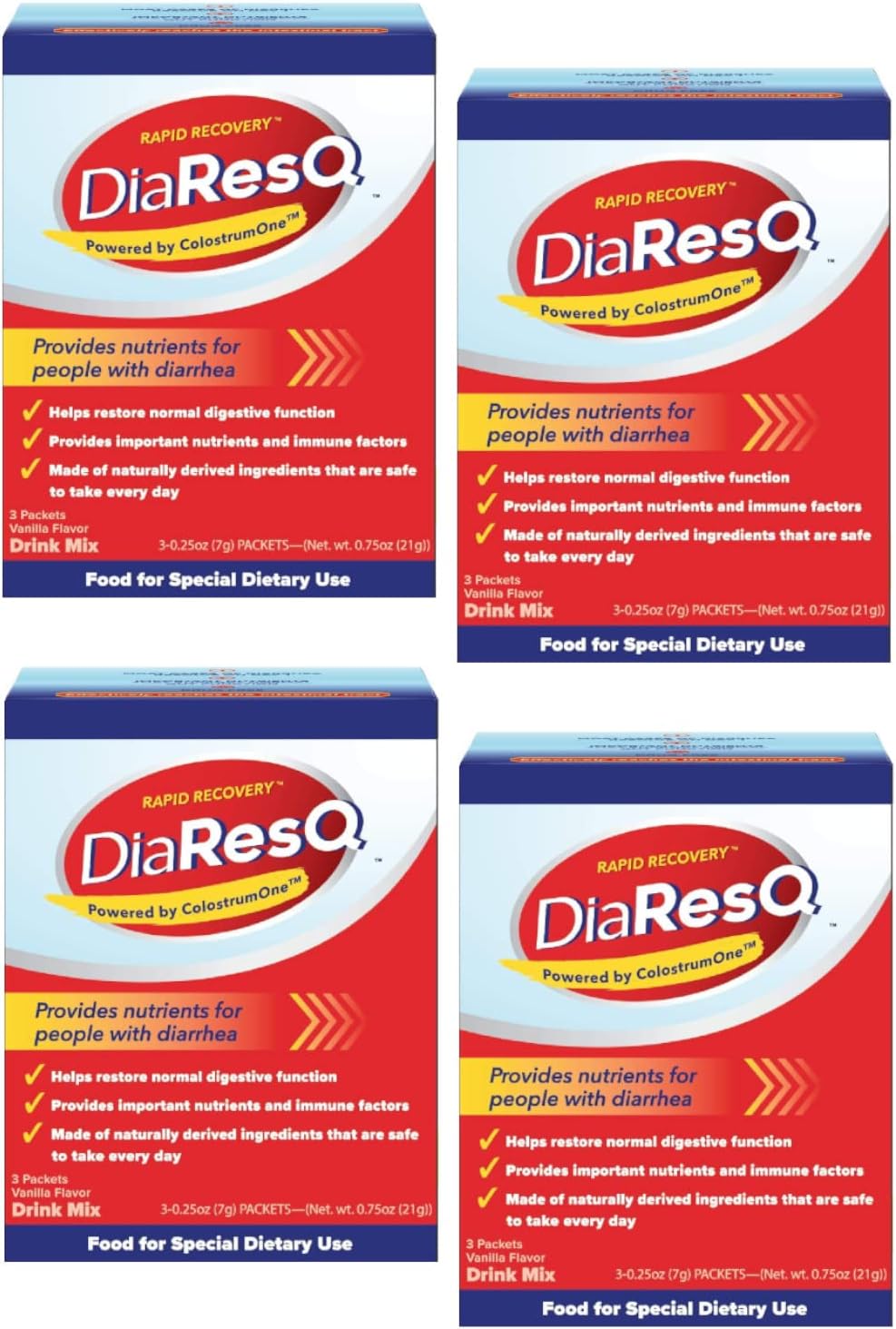 DiaResQ Rapid Recovery Diarrhea Relief 3 Packets, Pack of 4 Health & Household