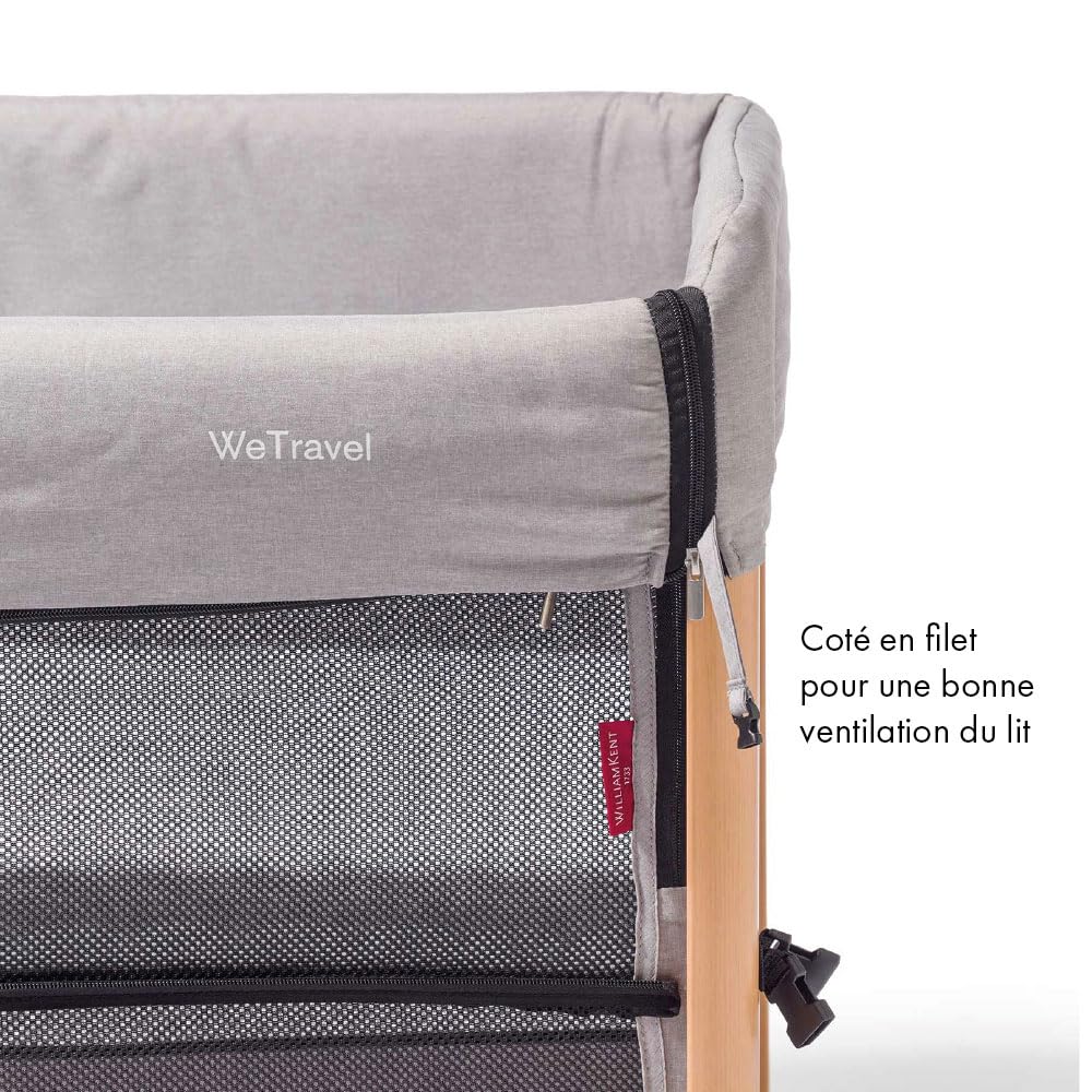 William Kent 1733 Lit bébé de Voyage & cododo WeTravel | Ultra léger | Matelas Confortable et épais | utilisable jusqu'à 15 kg, 3 Ans | Housse Transport Inclus | Design Gris chiné
