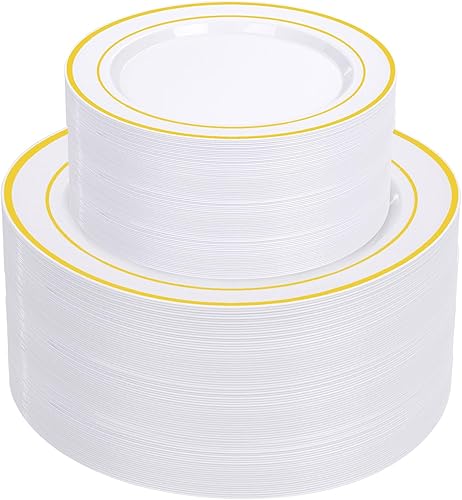 supernal Juego de vajilla de plástico dorado de 60 piezas, incluye platos de plástico dorados y cubiertos desechables, platos desechables de fiesta