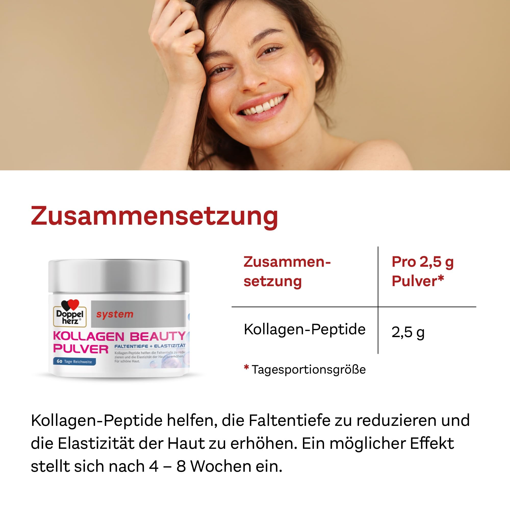Doppelherz system KOLLAGEN BEAUTY PULVER - 60 Tage Reichweite | Kollagen-Peptide in reiner Pulverform - frei von Konservierungsstoffen und Aromen - 150 g