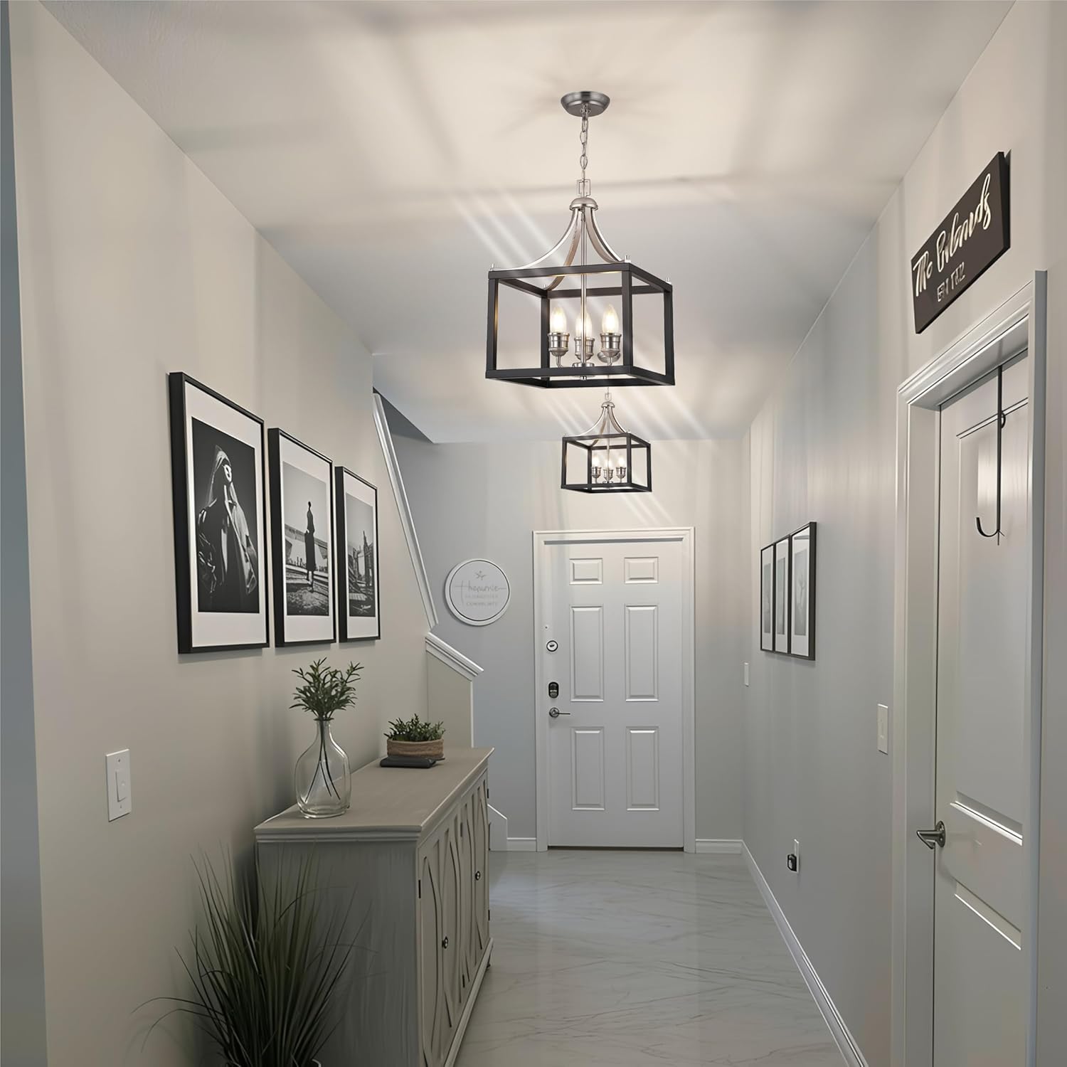 Black Chandelier, 3-Light Farmhouse Chandelier for Entryway, Ceiling Light Fixture, E26 Rustic Hanging Pendant light, Industrial Modern Chandelier for Dining Room Entryway Kitchen Island Foyer Bedroom