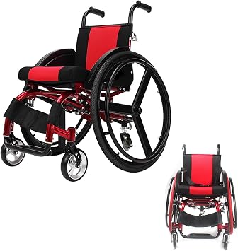 Sports Wheelchair, Red, Aluminum Frame, Modern Style, Swivel Wheels, Anti-Tipper, Adjustable Backrest, Comfortable Cushioning, Lightweight & Foldable