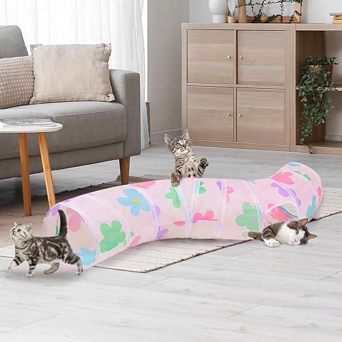 Miniatura 2 de Túnel para gatos, túneles para gatos de interior, cueva para gatos en forma de S con juguetes para gatos, tubos plegables para gatos y túneles para