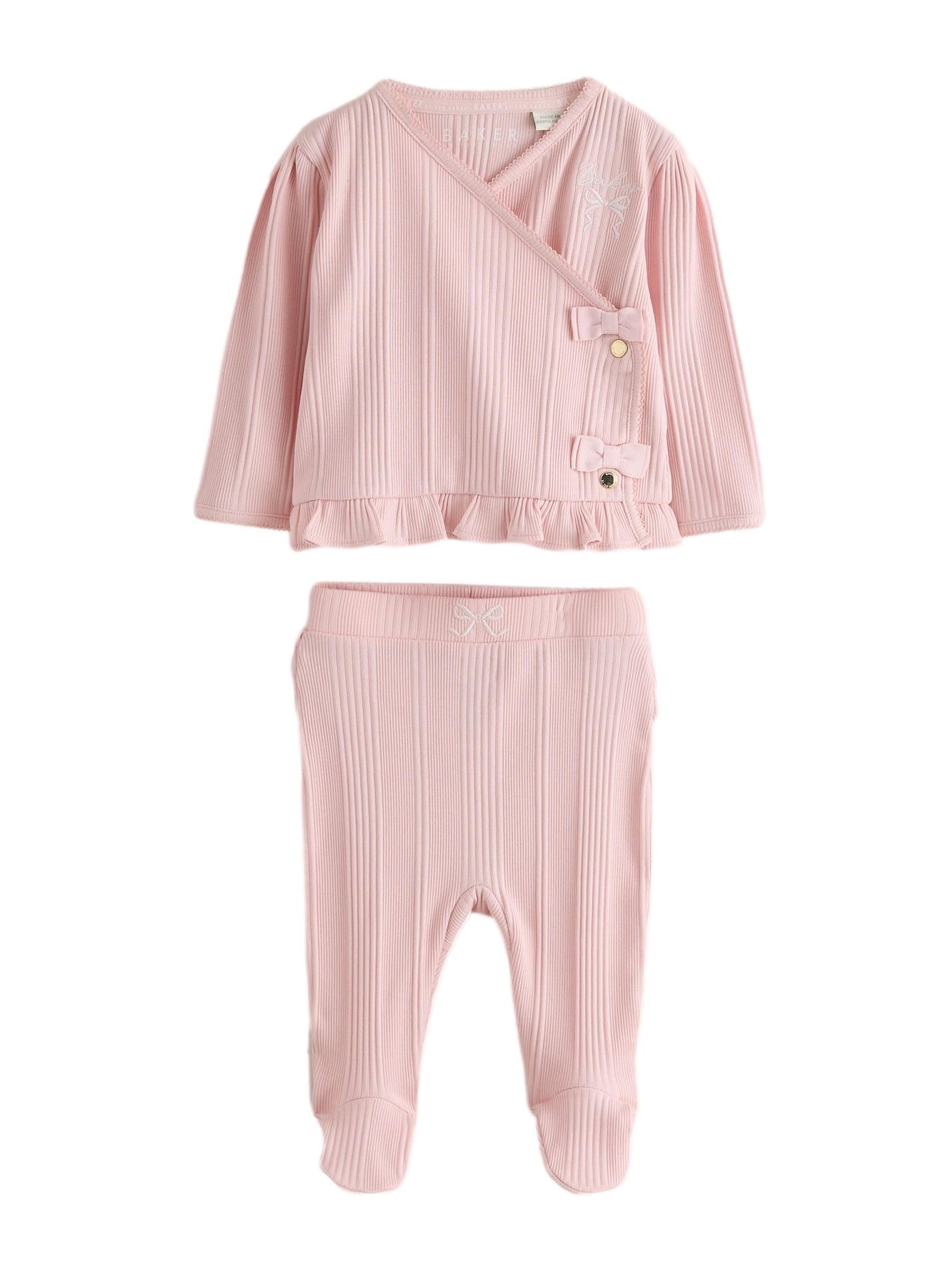 Starsze dziewczynki Kopertowy top z falbankami i legginsy ze stopkami w dwuczęściowym zestawie Baker by Ted Baker