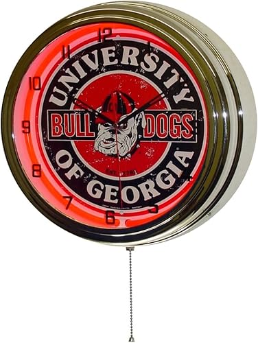Miniatura 2 de University of Georgia Logo Sign Reloj de pared iluminado neón cromado rojo