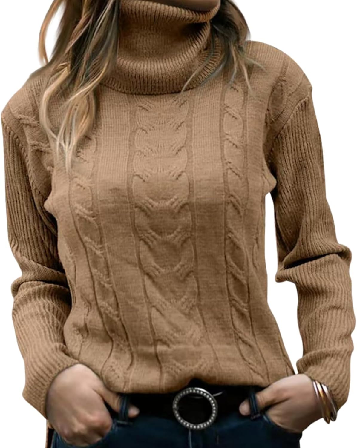 Scapodo Women's Retro High Neck Pullover Sweater Long Sleeve Casual Warm Top for Vacation and Daily Wear