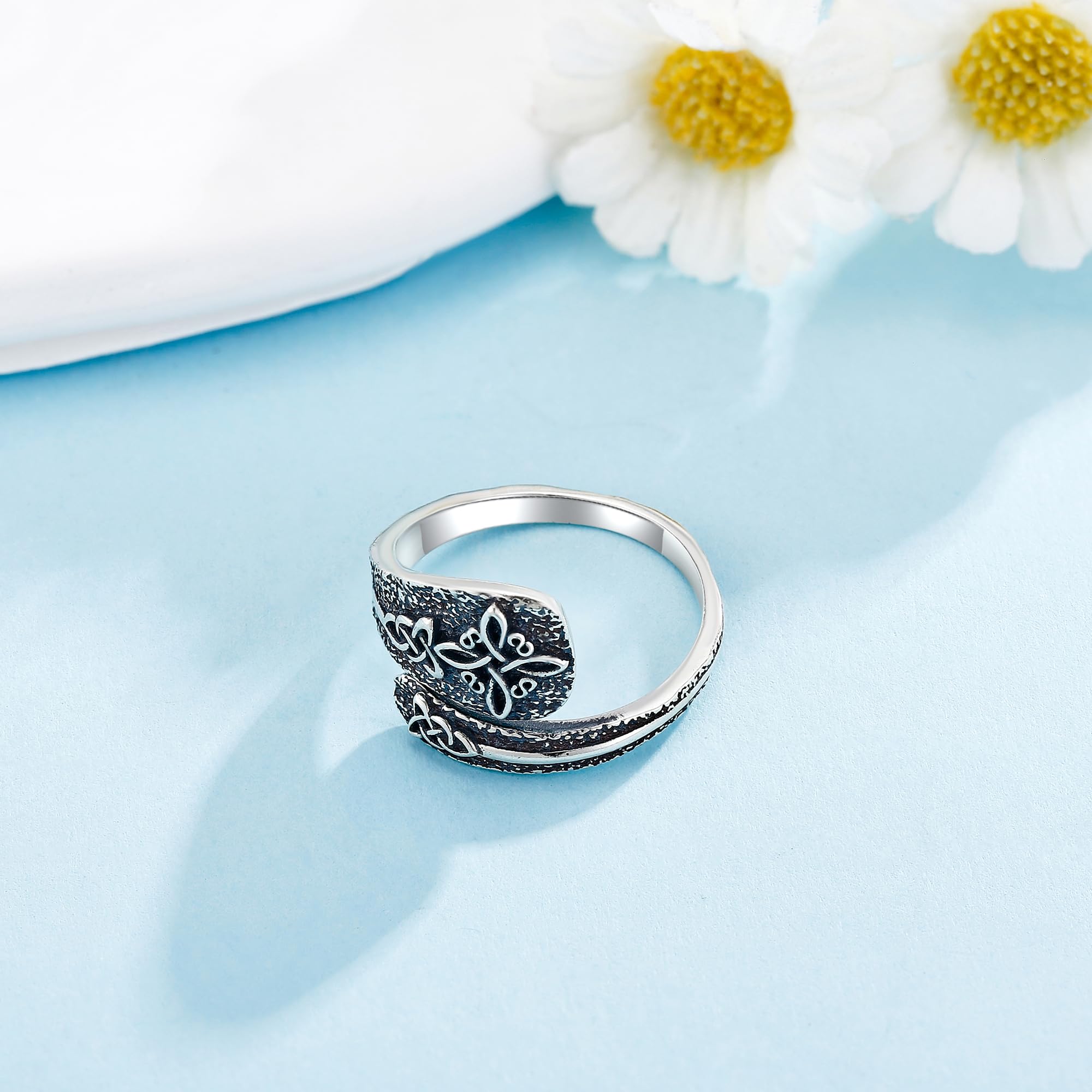 DAYLINLOVE Hexen Knoten Ring 925 Sterling Silber Nudo De Bruja Keltische Knoten Löffel Ring Irish Wicca Hexe Schmuck Geschenke für Frauen