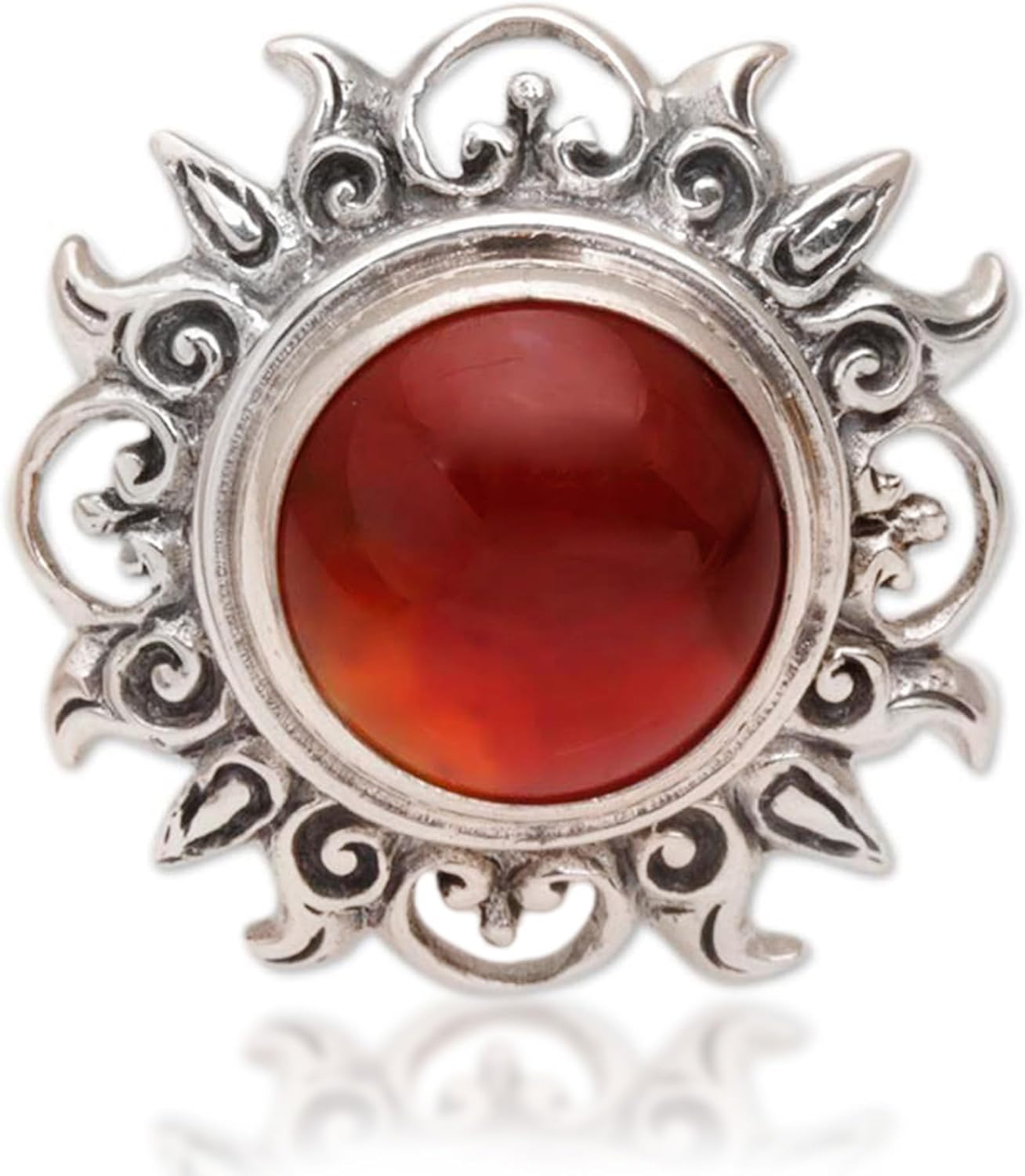 NOVICA Artisan Handmade Carnelian Cocktail Ring Sun Themed .925 Sterling Silver Red Indonesia Birthstone 'Light Of The Universe' - Image 4