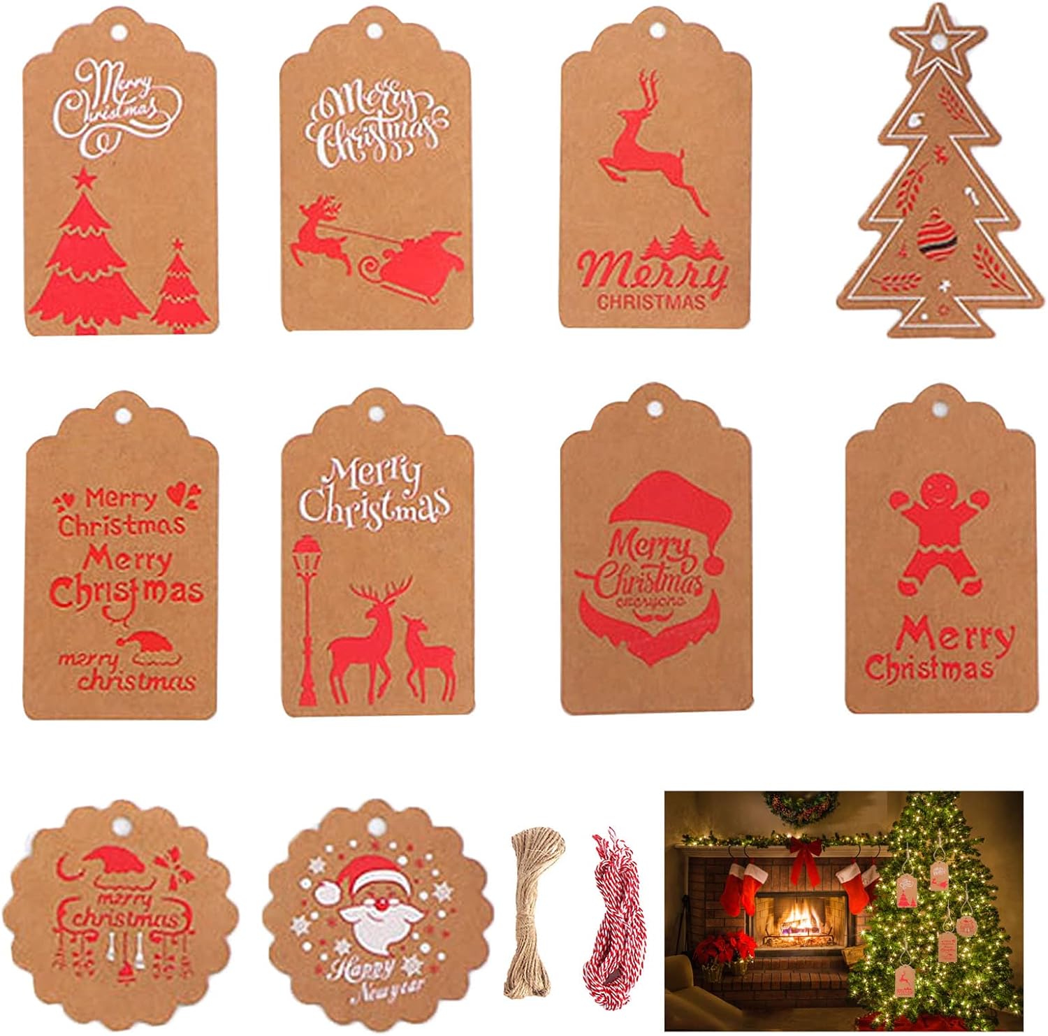 200 Stück Weihnachts-Etiketten Kraftpapier - Geschenkanhänger Mit Hanfseil | DIY Weihnachtsdeko