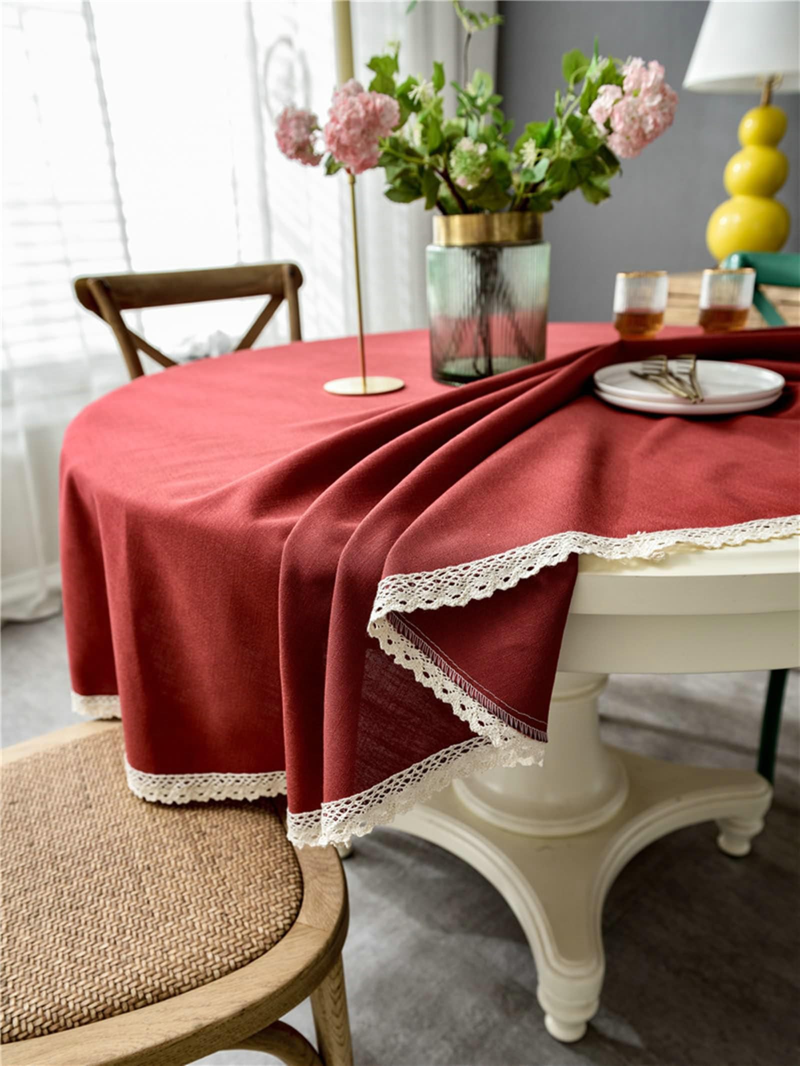 Large Round PVC Tablecloth 102x102 Inch - Non-Slip Wave Edge For Parties, Dining, Light Green - View #6