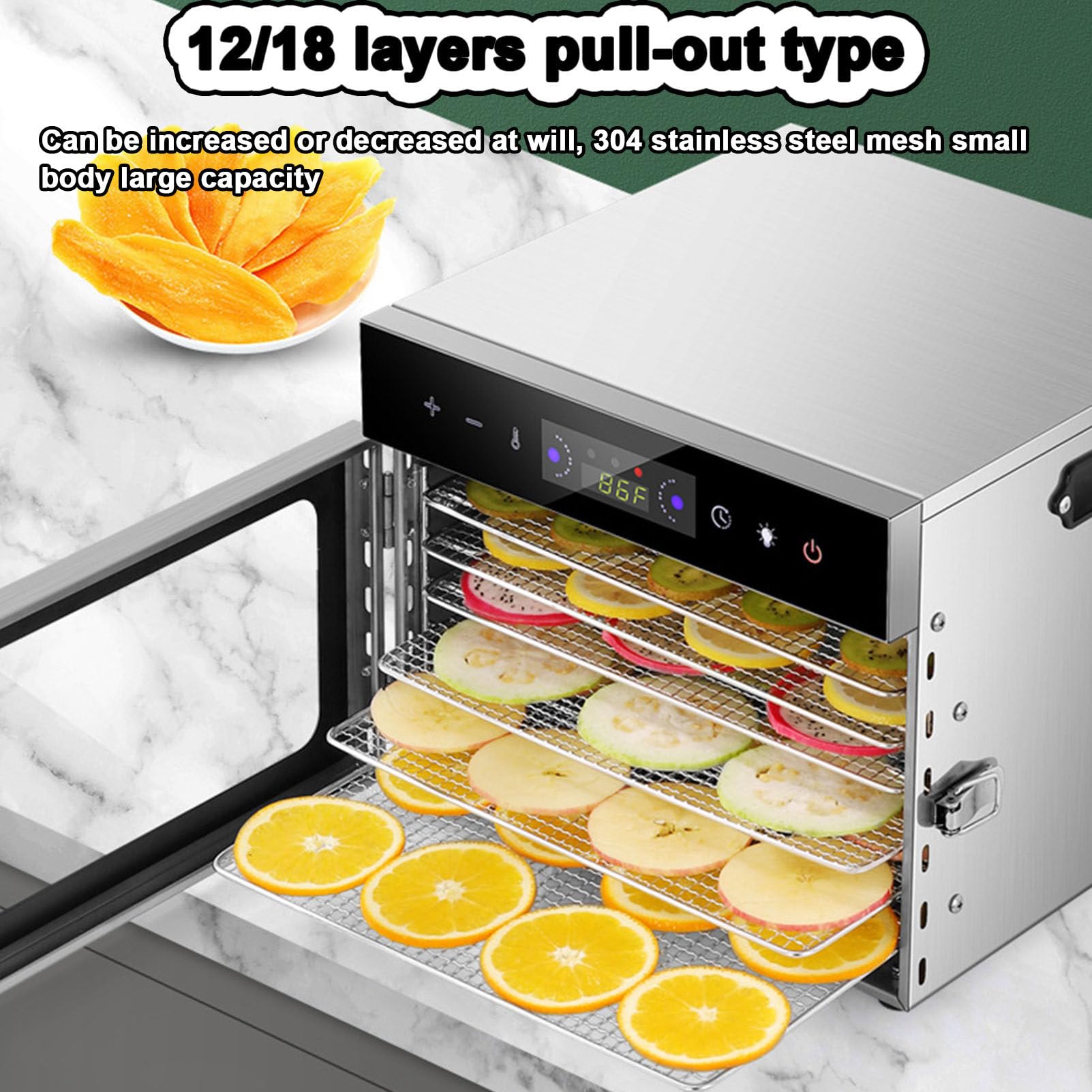 Essiccatori per alimenti Macchina per essiccazione a congelamento per carne secca, essiccatore elettrico per frutta da banco, essiccatore per erbe aromatiche, essiccatore in acciaio,12Layer