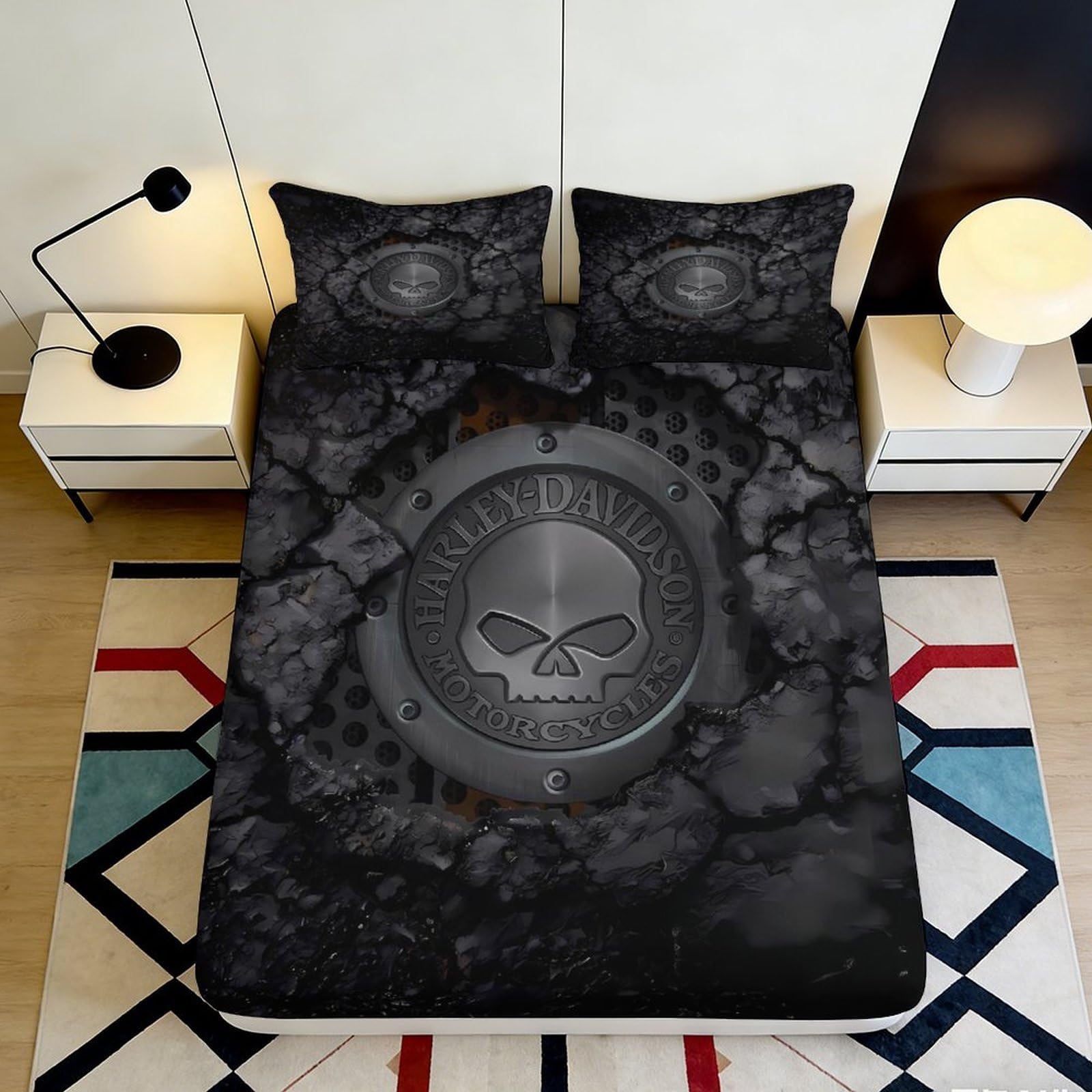 Uynsixtme Style-5 3D Printed Skull Motorcycle Microfiber Fitted Sheet Deep Pocket Elastic Hem For Bedroom Bedding Skull Mattress Fitted Cover 140X200x25cm