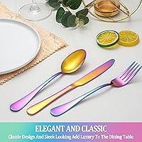 Vista 6 de Juego de 30 piezas de cubiertos de acero inoxidable arcoíris para servicio de 6, juego de cubiertos de acero inoxidable, juego de vajilla de cocina