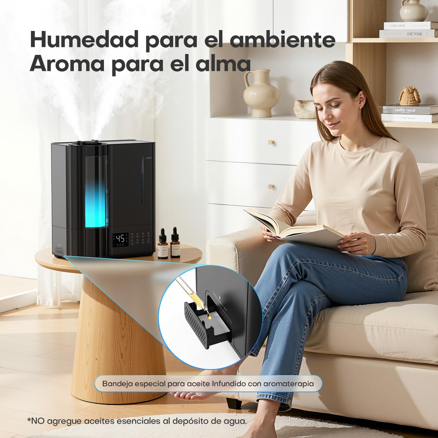 AROEVE Humidificador de Aire 8L, Ultrasónico Frío y Caliente, Sensor Humedad, 60H Silencioso