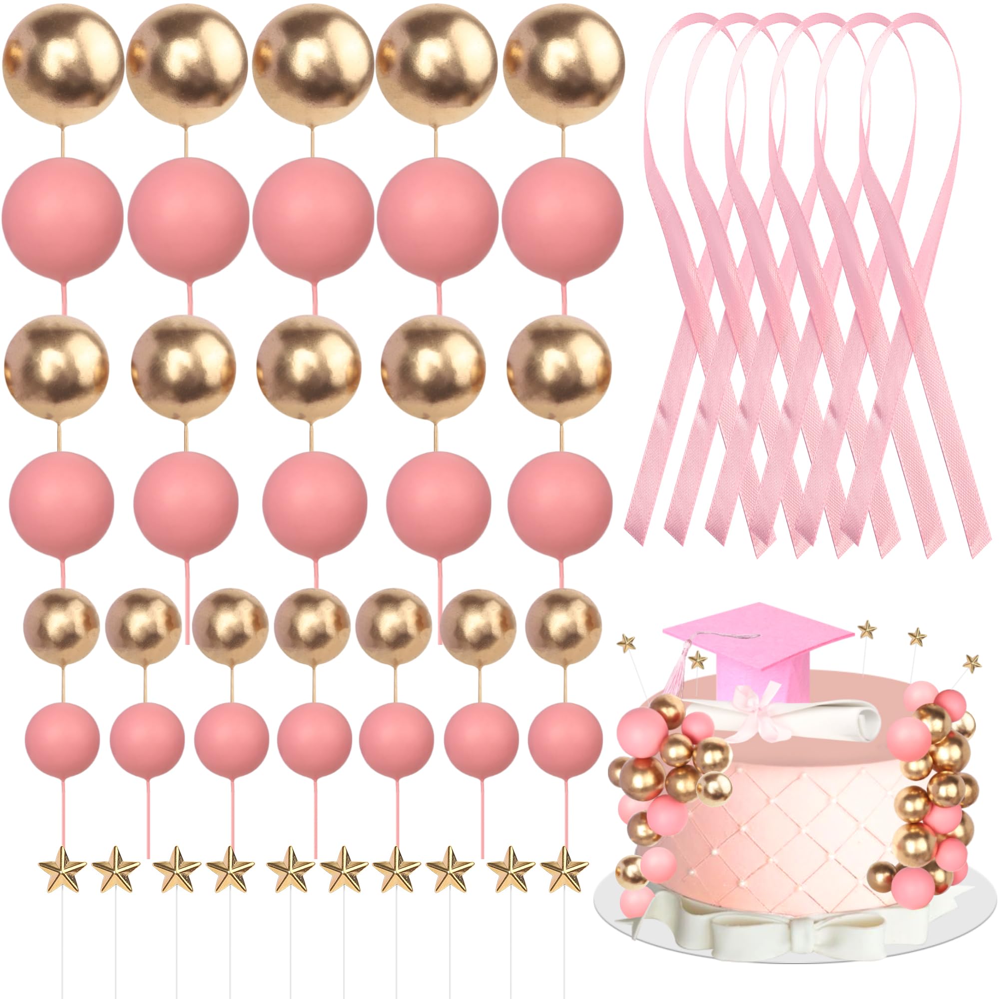 24 Stück Abschluss 2026 Tortendeko Abschluss Kappen Diplom Kugeln Kuchen Deko Gratulation zum Graduierung Kuchendekorationen für Class of 2026 Graduierung Party Kuchen Dekoration Rosa