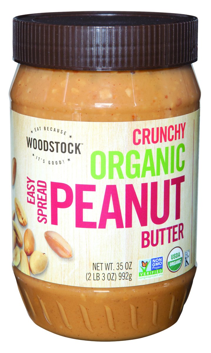Woodstock Farms Organic Peanut Butter, Easy Spread, Crunchy, Salted, 35-Ounce Jars (Pack of 3)