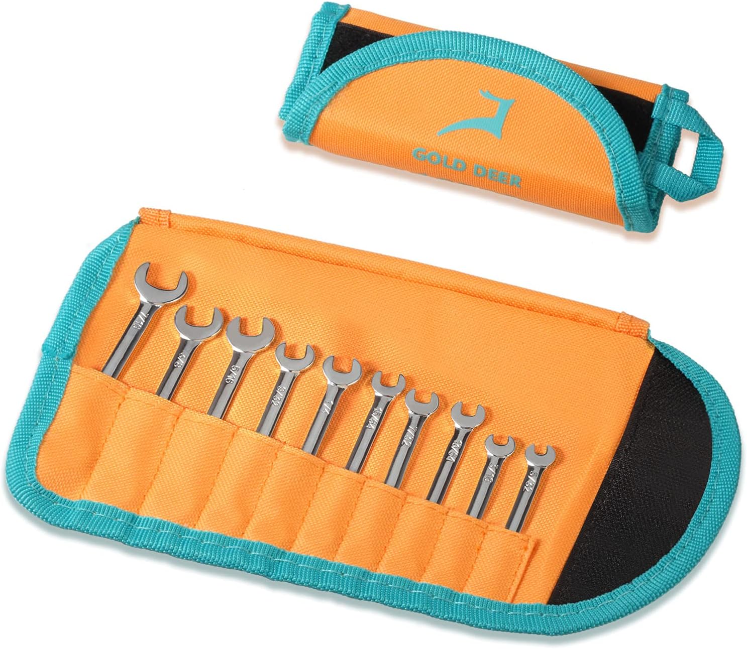 10 Pcs Mini Wrench Set Standard SAE 5/32"-7/16" Extra Slim Spanner with Mirror Finishing Small Wrench Set Combination Wrench Set Open End and Box End Ignition Wrench with Storage Roll Pouch