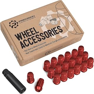 20pcs Red Spline Drive Lug Nuts - 12x1.5 Threads - 1.4 inch Length - Cone Seat - Includes Socket Key Tool - Compatible with Acura Chevy Honda Lexus Mazda Scion Toyota Hyundai Tuner