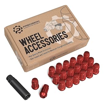 20pcs Red Spline Drive Lug Nuts - 12x1.5 Threads - 1.4 inch Length - Cone Seat - Includes Socket Key Tool - Compatible with Acura Chevy Honda Lexus Mazda Scion Toyota Hyundai Tuner