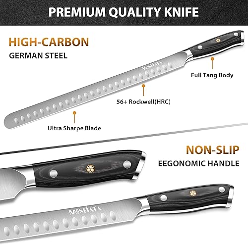 Miniatura 11 de MOSFiATA Juego de cuchillo de trinchar de 8 pulgadas y tenedor de 7 pulgadas, cuchillo de corte de carne de alta calidad, acero inoxidable alemán