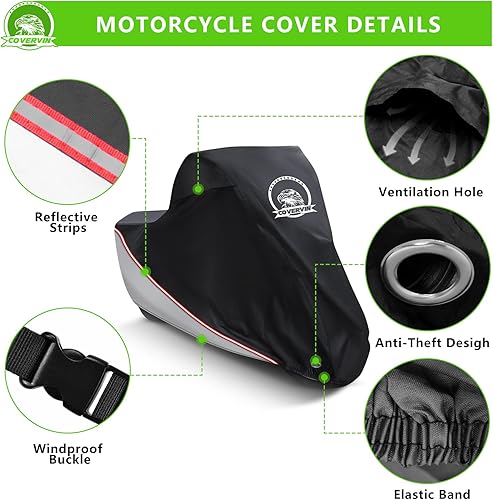 Miniatura 2 de COVERVIN Funda de motocicleta, funda de vehículo para bicicletas turísticas de hasta 91 pulgadas, helicópteros y cruceros, cubierta impermeable