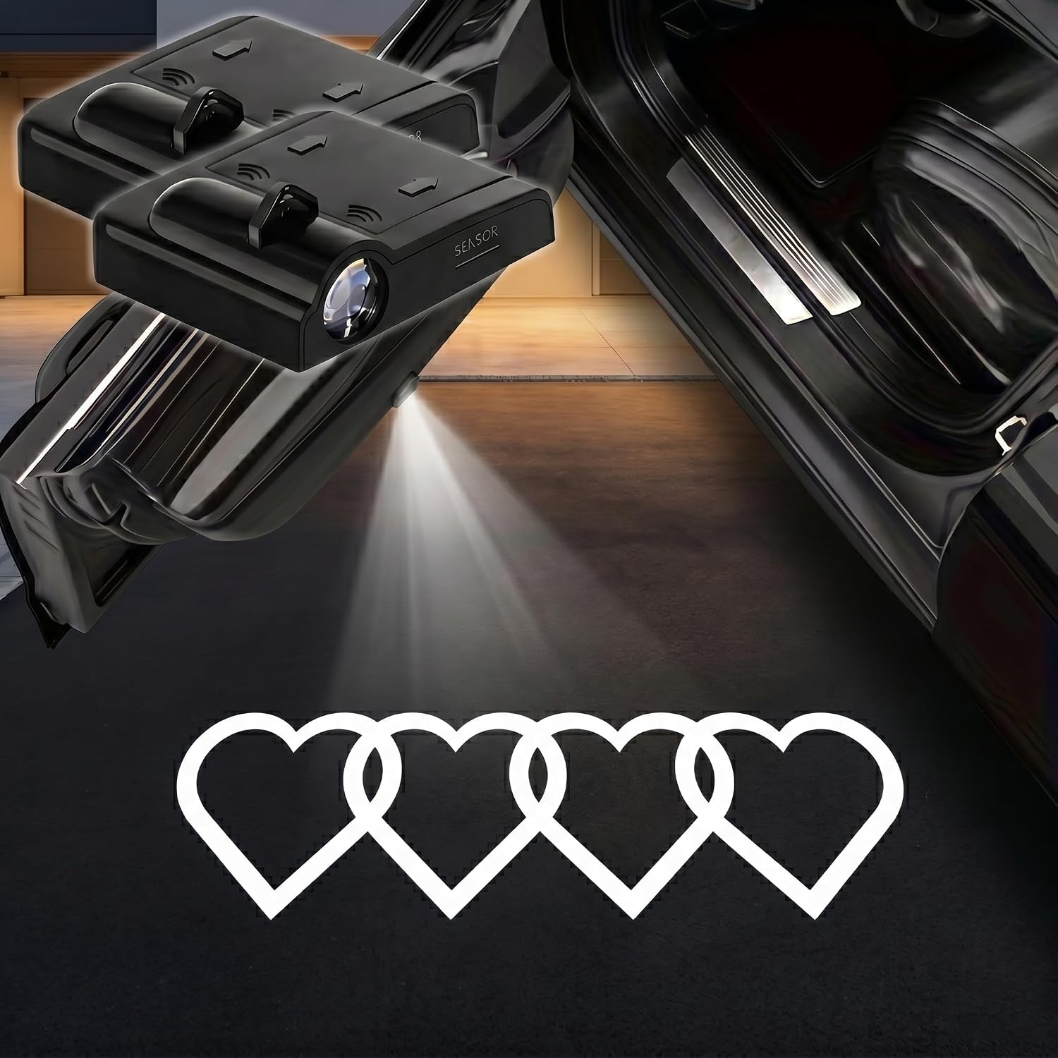 2Pcs Car Door Lights Projector,Interlocking Heart Welcome Ghost Shadow Lamp