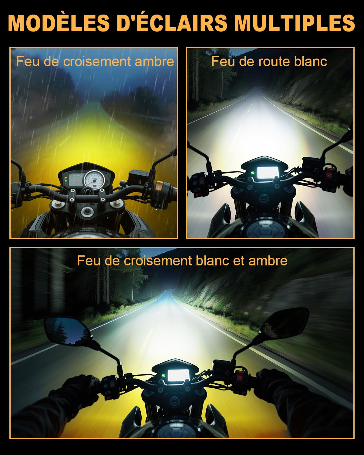Dinfu 30W led Moto Phares supplémentaires 9v -60v LED ronds Phares antibrouillard IP68 Spotlights 3 modèles de flash avec 2 supports de montage pour moto ATV UTV Dirt Bike 4x4 Pickup Truck Boot
