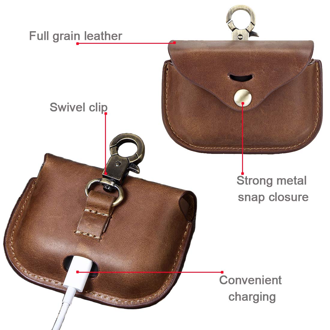 Compatible with So-ny WF-1000xm3 Case, Personalized wf-1000xm3 Leather case with Carabiner, Genuine Leather Protective Case Cover Shockproof,Wireless Charging Case (Blank, Brown)