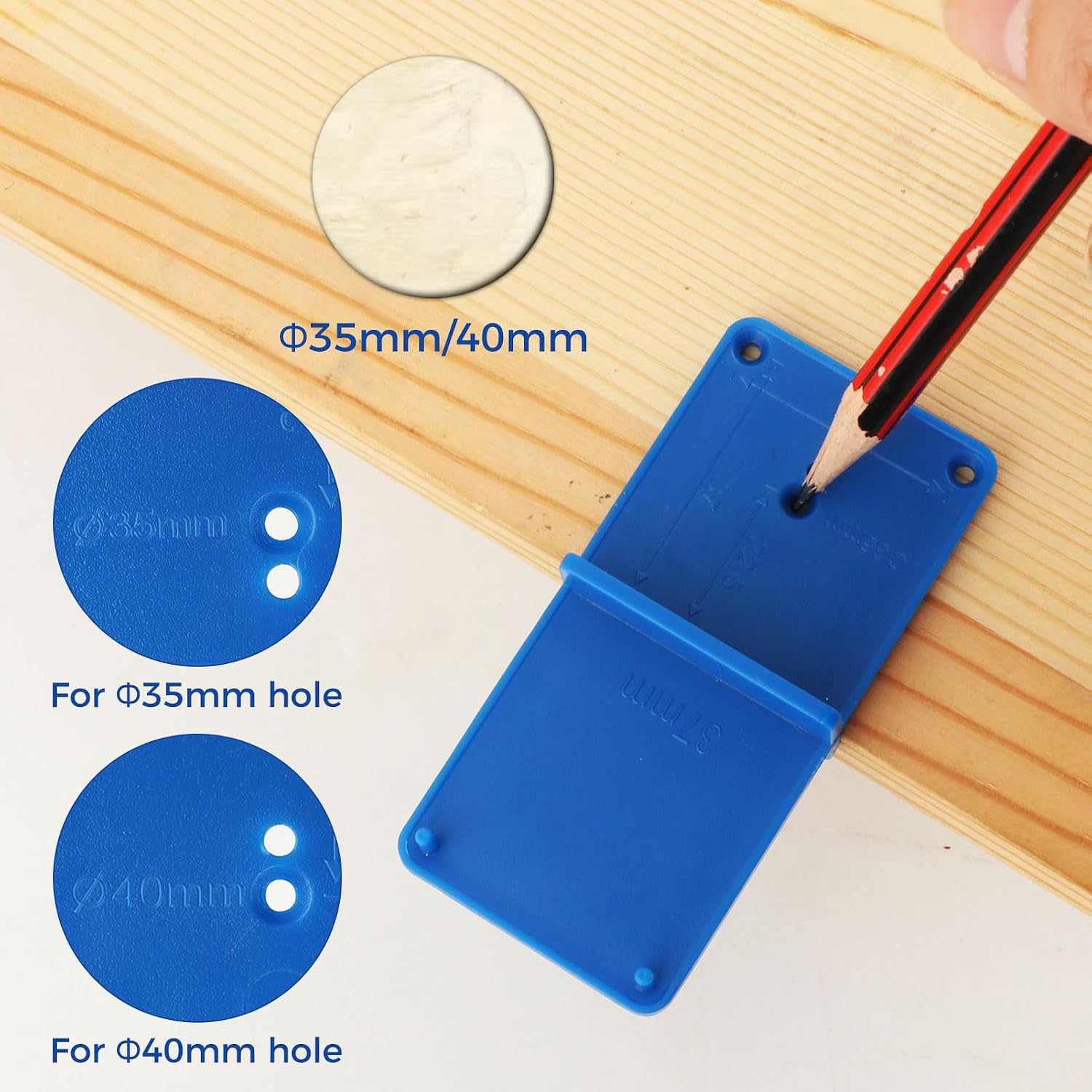 35mm Forstner Bit & Concealed Hinge Jig Set 5 Pcs, Hinge Drilling Hole Boring Jig for Closet Cupboard Cabinet Woodworking, 2 Drill Guide Locators & Jig Hole Template Included
