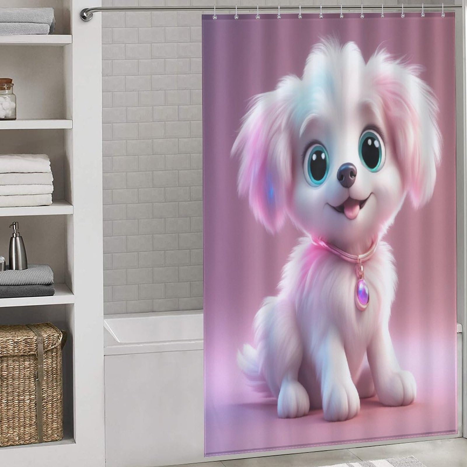 Rideau de douche chien en tissu polyester pour décorer la salle de bain
