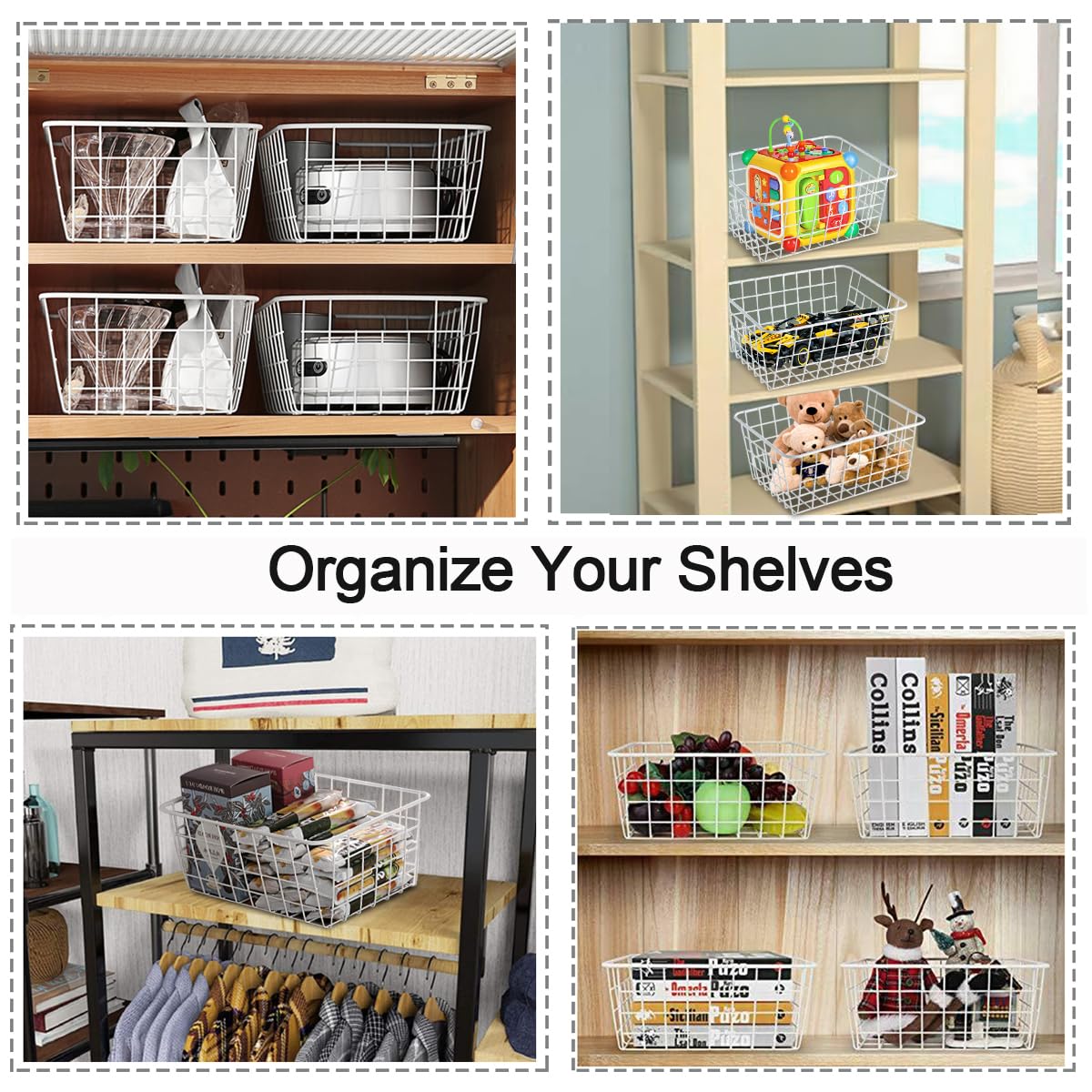 Amazon.com - LOSYHU 4 Pack White Wire Baskets for Organizing