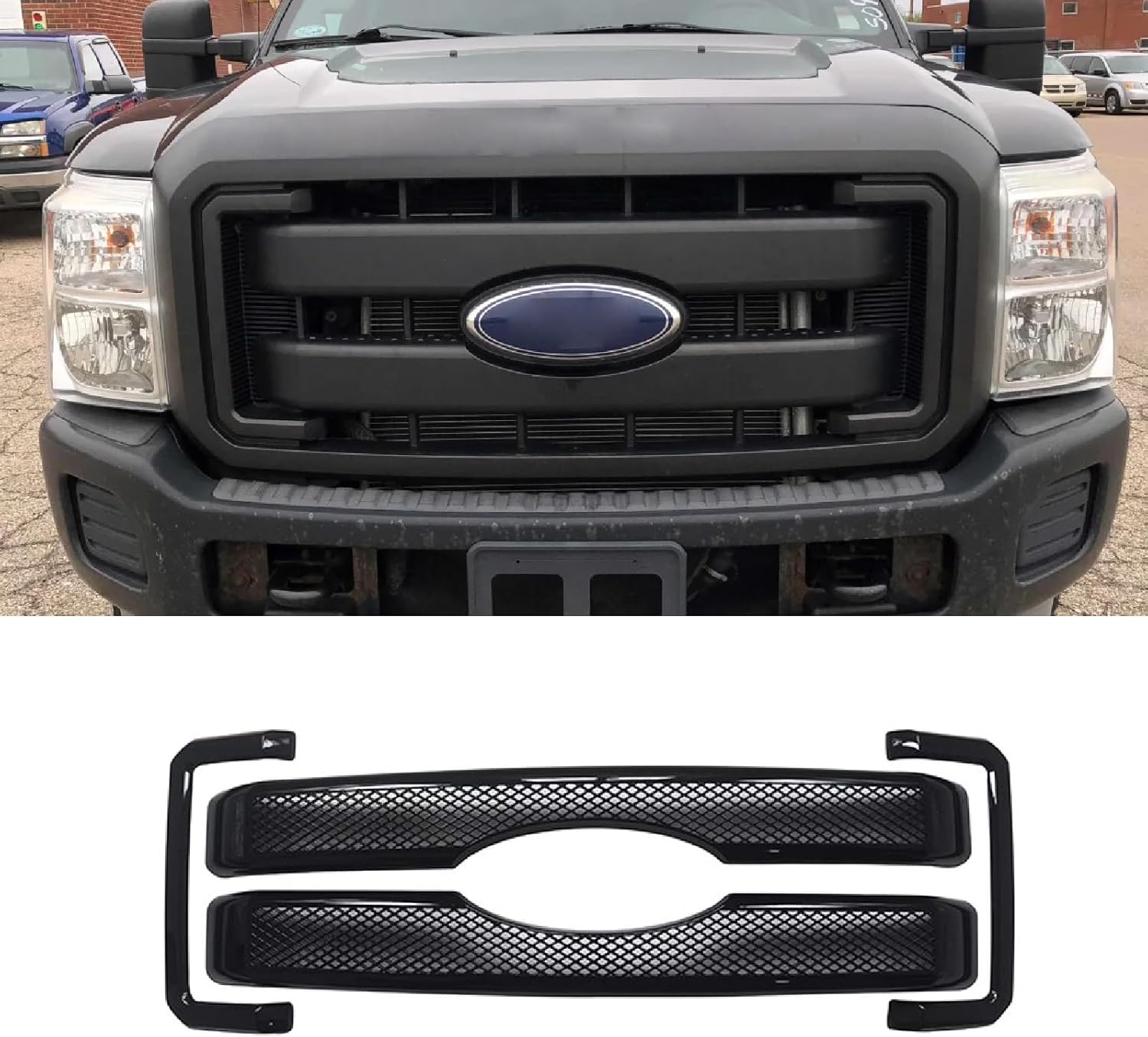 NINTE Grille Covers for 2011-2016 Ford F-250 F-350 F-450 Super Duty - ABS Painted Black Front Bumper Hood Grill Cover - 4pcs (Not Replacement)