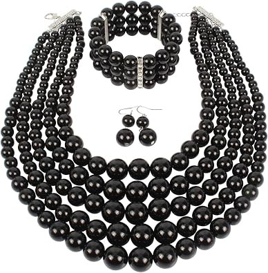 KOSMOS-LI Large Multi Layer Faux Pearl Strand Costume Jewelry Sets For Women Stocking Stuffers