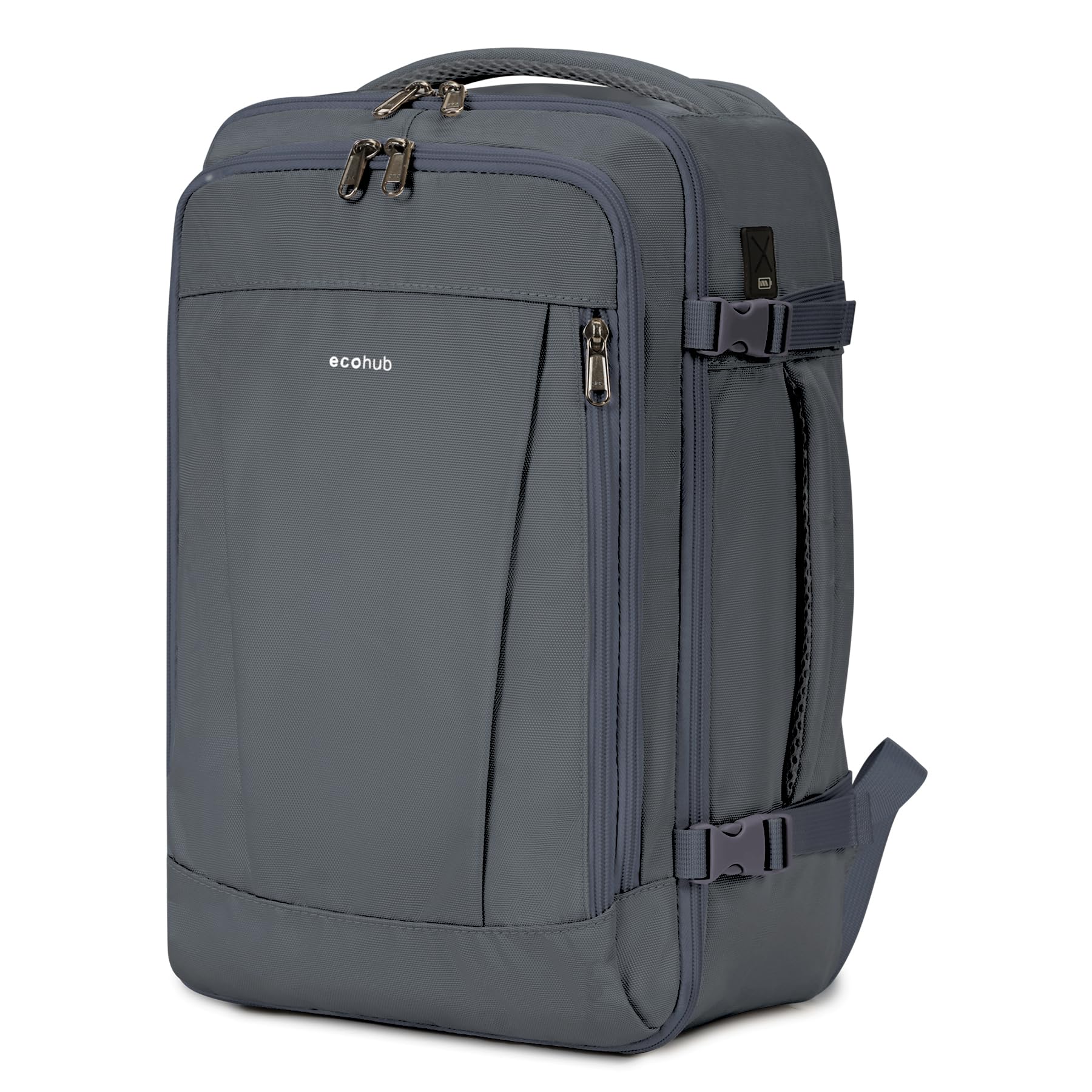 ECOHUB Zaino Ryanair 40x20x25, Da Viaggio 20L Con 13 Tasche, Bagaglio a Mano, Borsa Da Cabina per Voli, Donna Uomo in PET Riciclato per Trekking e Lavoro, Grigio