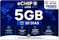 eChip eSIM Internacional Europa, 5GB de Internet 5G, 30 Dias de Validade, Chip Virtual