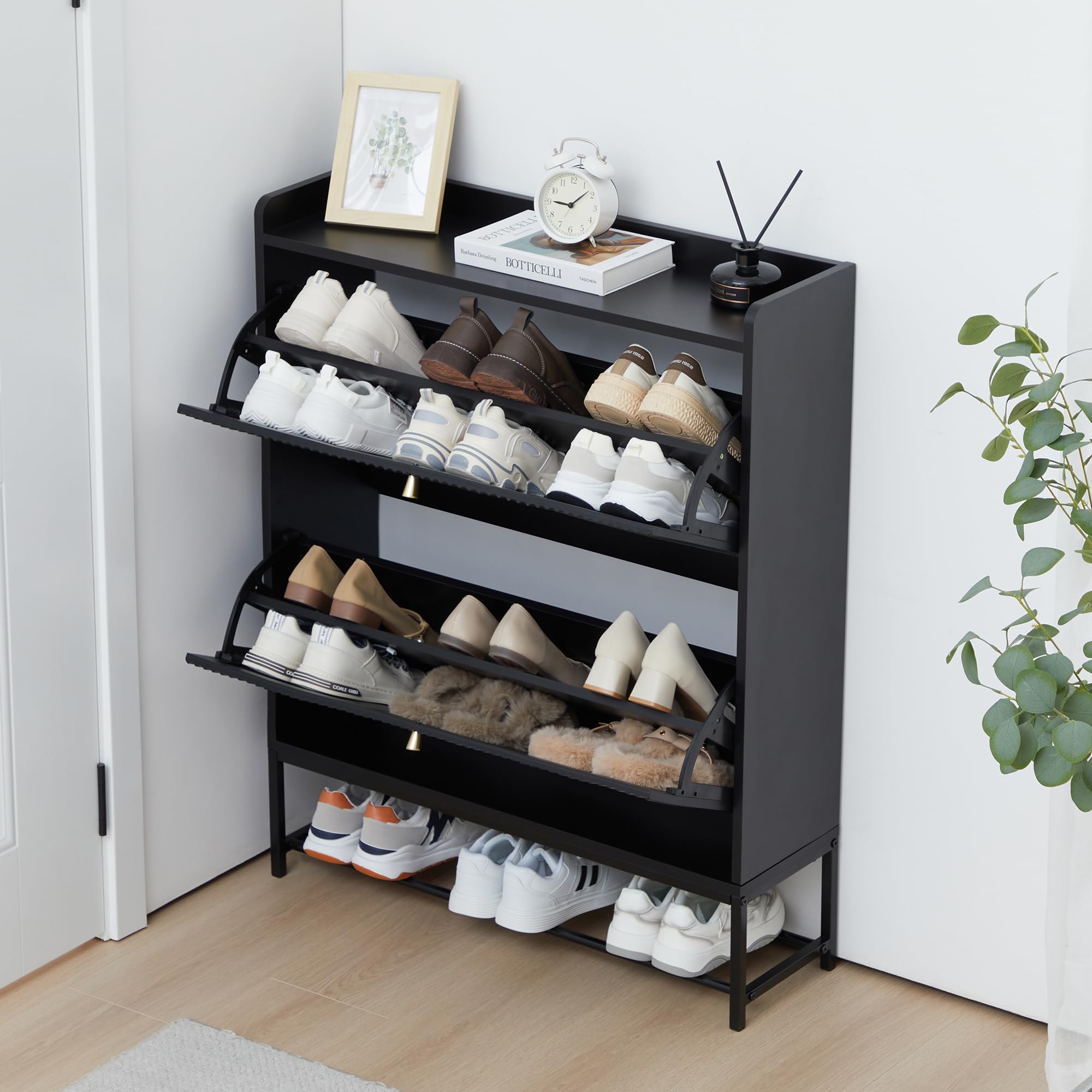 Muster Schuhschrank – doppelschichtiger Aufbewahrungs-Organizer mit Doppeltür für den Eingangsbereich, modernes, langlebiges Design mit verstellbaren Regalen