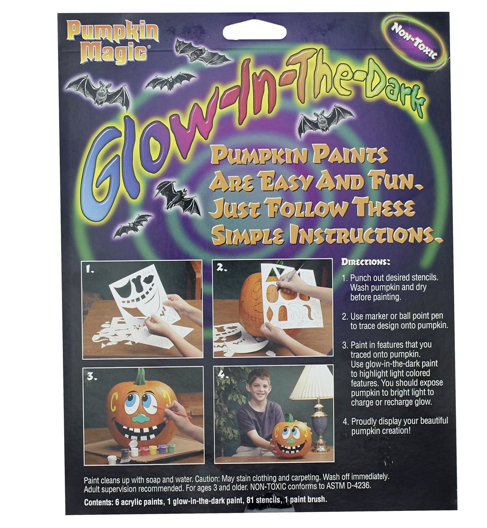 Glow In The Dark Pumpkin Jack O Lantern Decorating Paint Kit - Includes 81 Stencils & 7 Paints